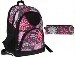 zestaw szkolny w kwiaty dla dziewczynki: z plecakiem i piórnikiem