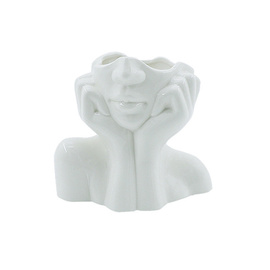 Wazon twarz z ceramiki szkliwionej – biały, dekoracyjny design