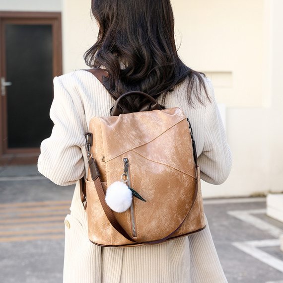 Plecak damski 2w1 z pomponem kremowy