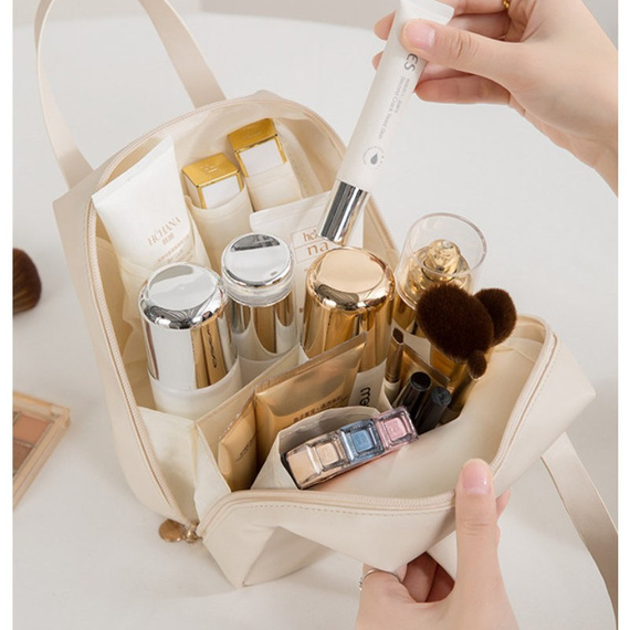 Kosmetyczka damska beżowa z przegródkami