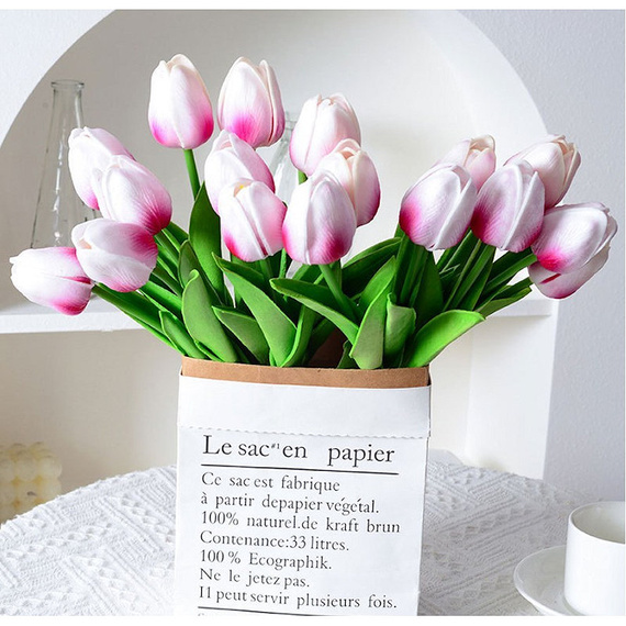 Sztuczny tulipan 34 cm biało-fioletowy