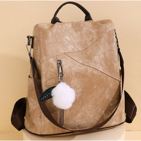 Plecak damski 2w1 z pomponem kremowy