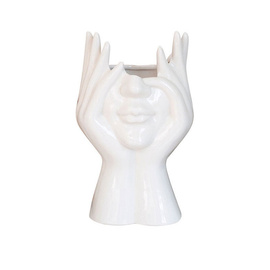 Wazon "Ukryta Twarz" – Biały Połysk, Rzeźbiarski Design Ceramiczny